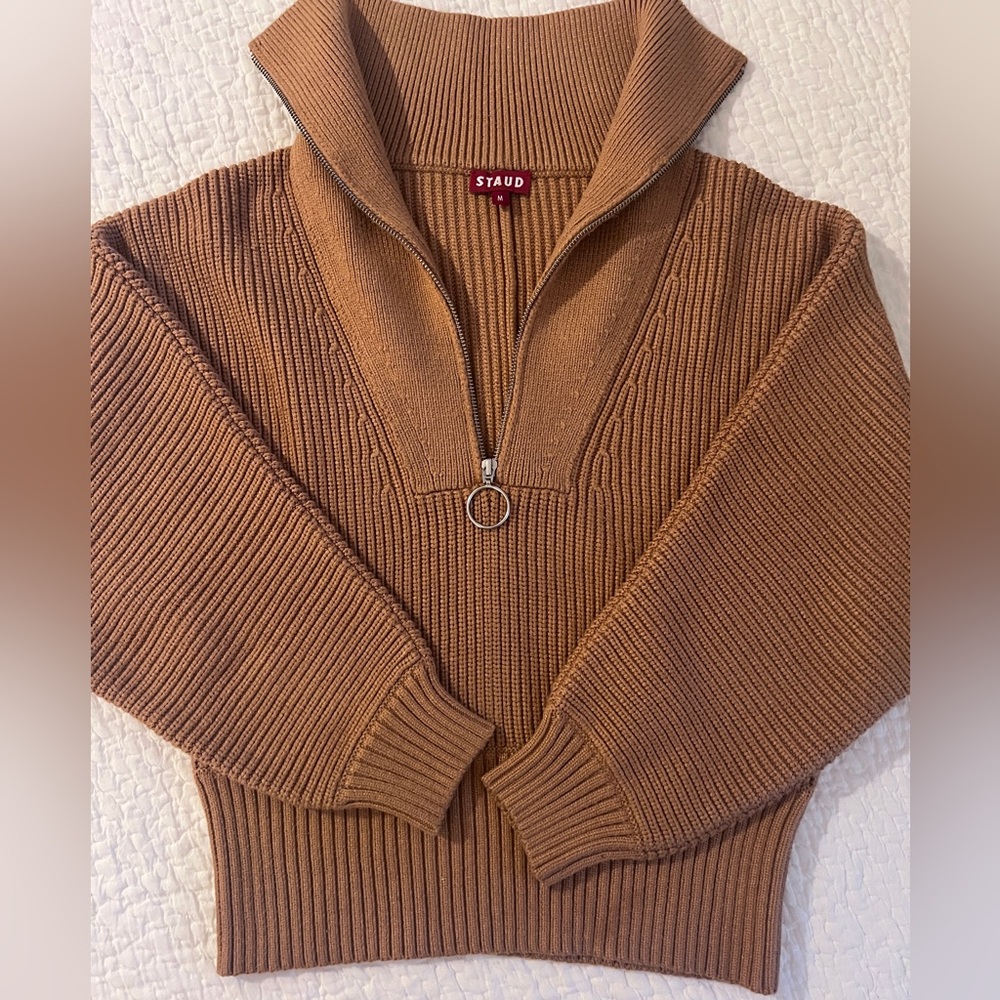STAUD Kirby Half-Zip Sweater, Camel Brown color, Size M